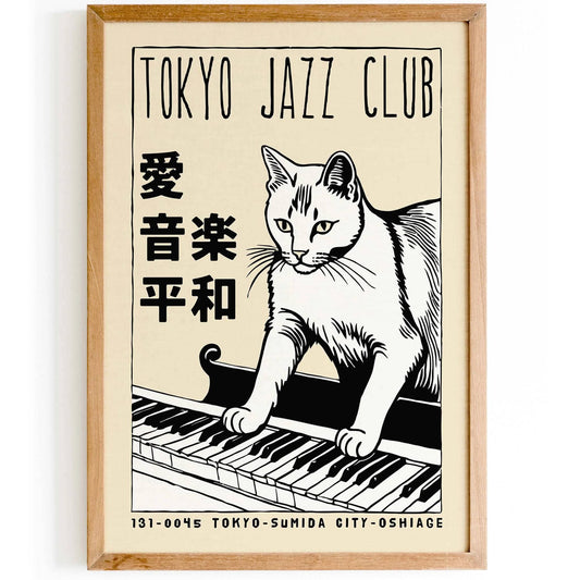 Tokyo Jazz Cat Piano Poster Print