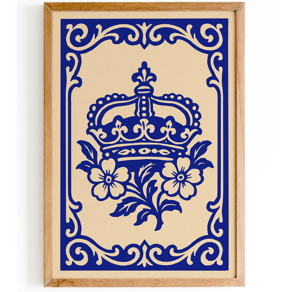 Royal Blue Rococo Floral Crown Art Poster