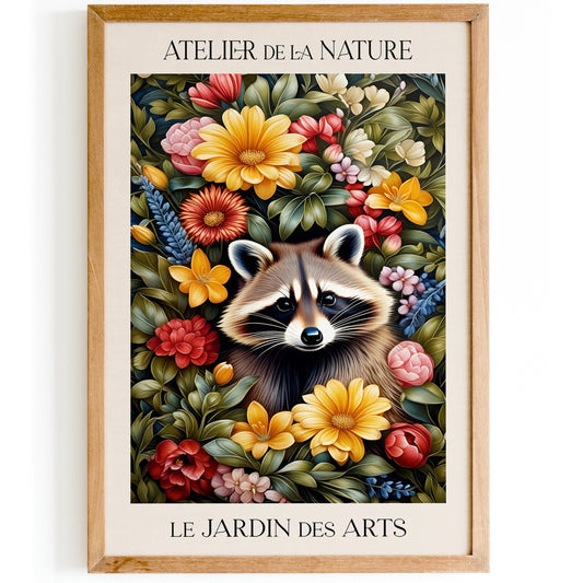 Cute Racoon Art Print inspired by William Morris