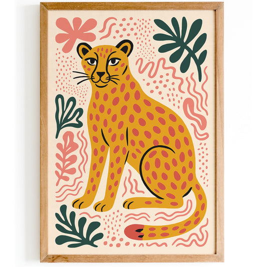 Tropical Cheetah Poster - Boho Wild Cat Wall Art