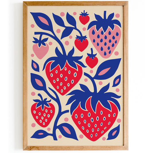 Retro Sweet Strawberries Art Print