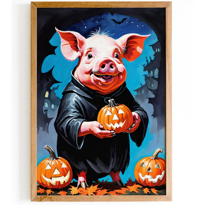 Funny Halloween Pig with Pumpkin Poster