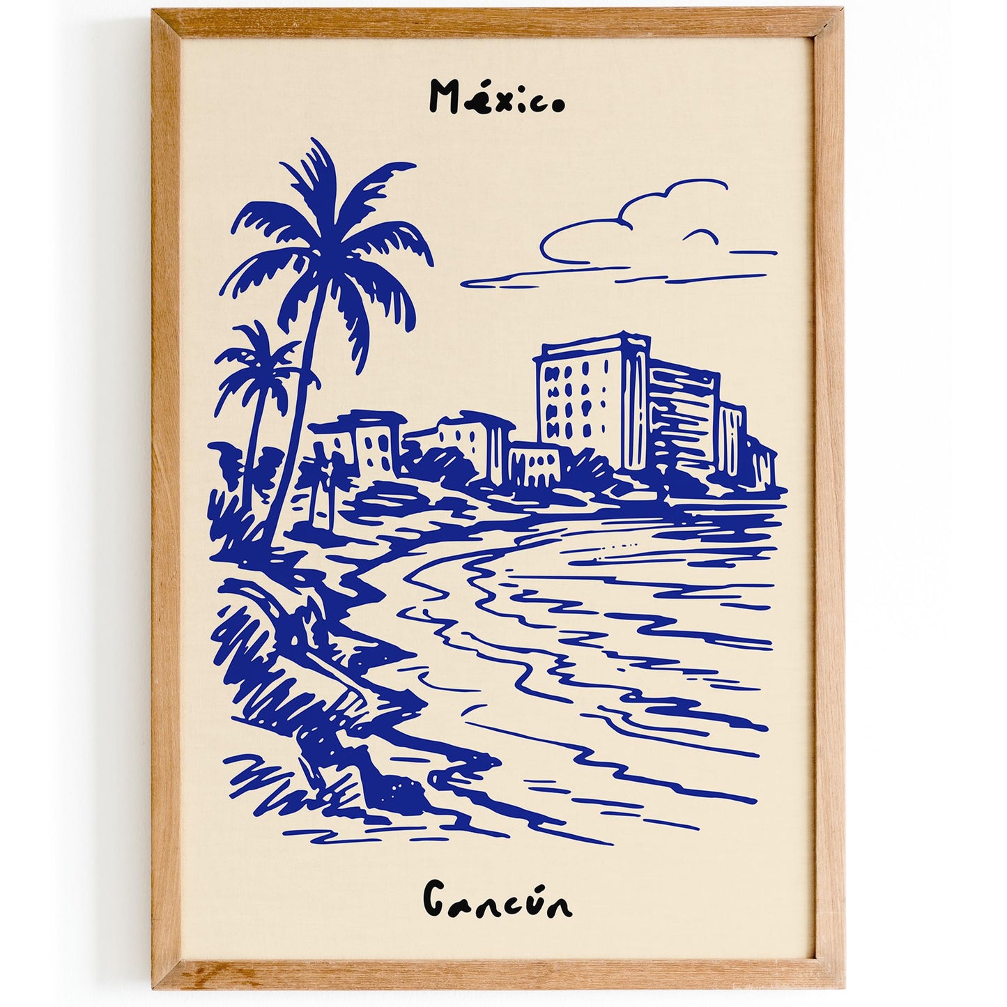 Mexico Cancun Print - Blue Cityscape Sketch Art