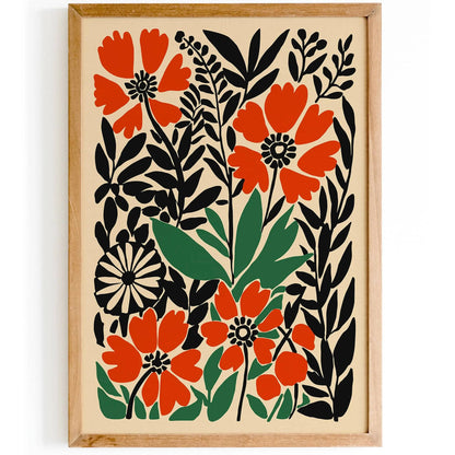 Retro Flower Garden Red Floral Art Print