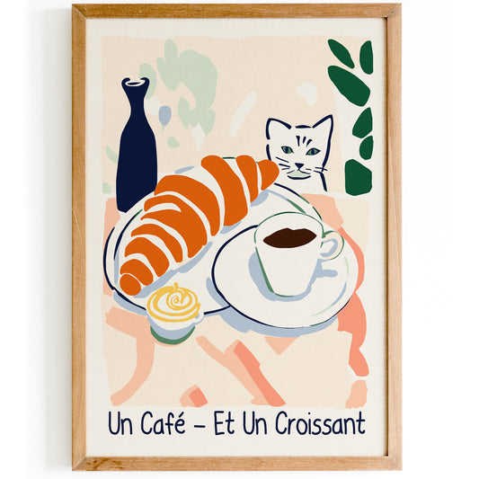 Cute Croissant Cat French Poster