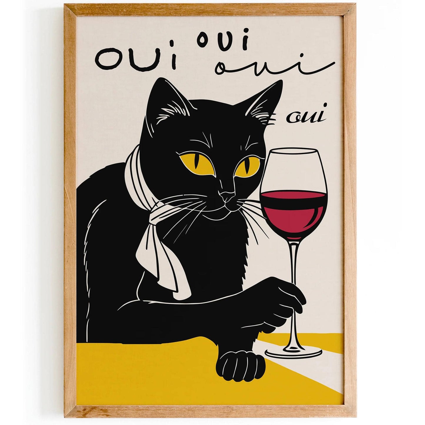Oui French Wine Cat Poster