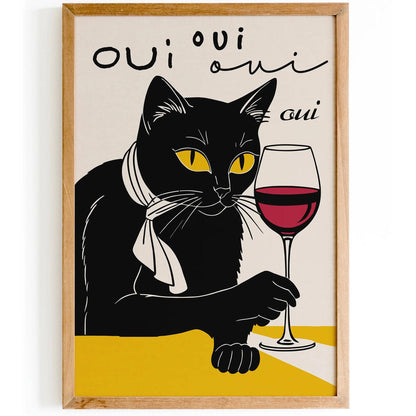 Oui French Wine Cat Poster