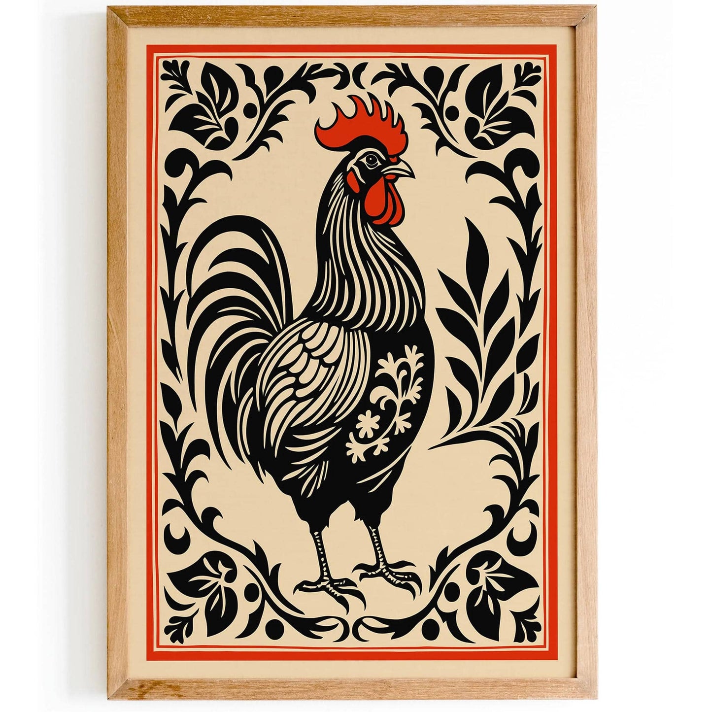 Black Rooster Art Print Farmhouse Kitchen Wall Decor