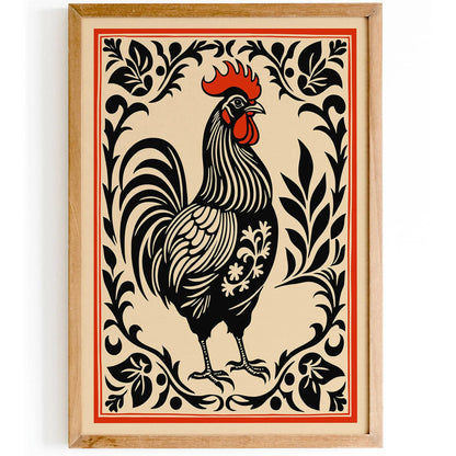 Black Rooster Art Print Farmhouse Kitchen Wall Decor