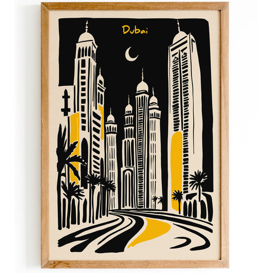 Dubai Cityscape Retro Travel Art Print