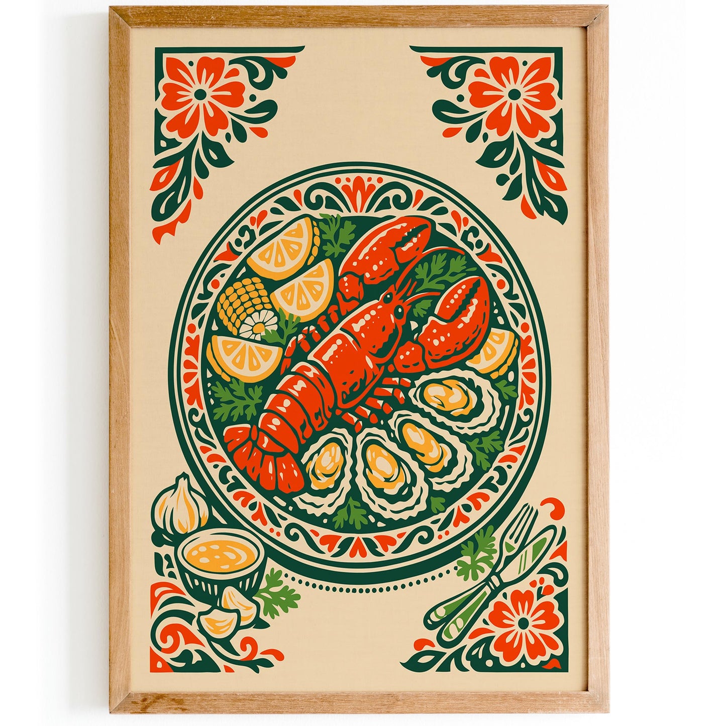 Lobster Plate Wall Art Print – Coastal Kitchen Decor Poster