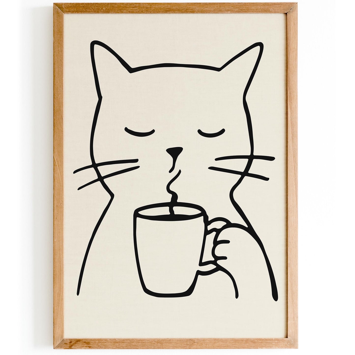 Line Art Cat with a Cup of Coffee Poster