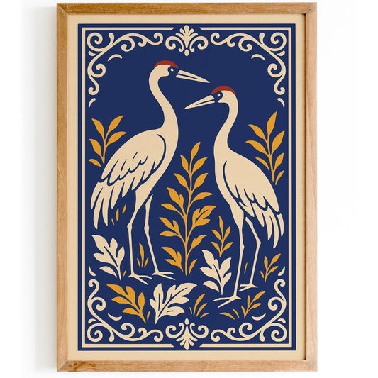 Two Crane Bird Rococo Poster