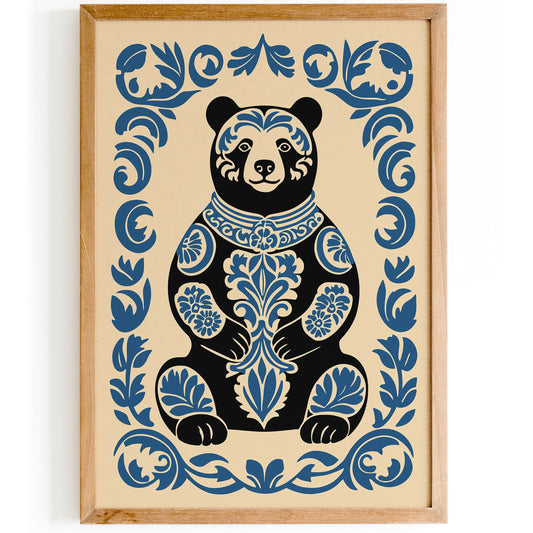 Woodland Bear Art Print Cute Animal Portrait