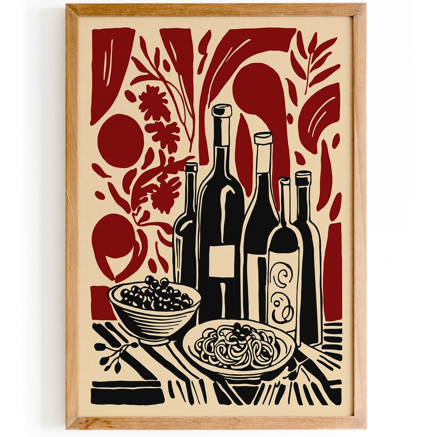 Wine and Pasta Italian Kitchen Wall Art Print