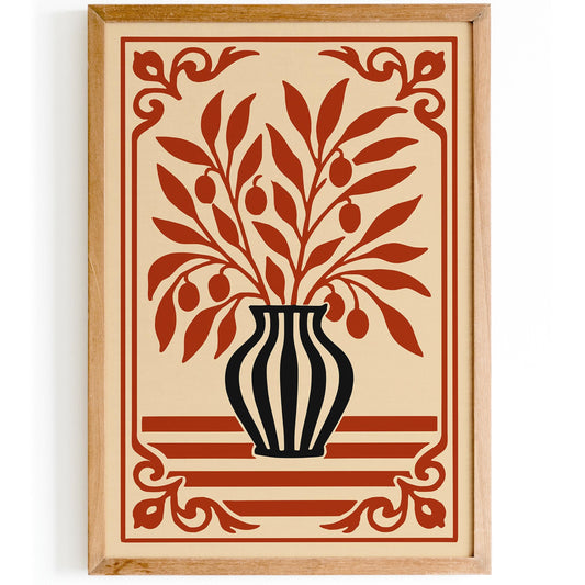 Abstract Botanical Print - Rococo Red Black Art