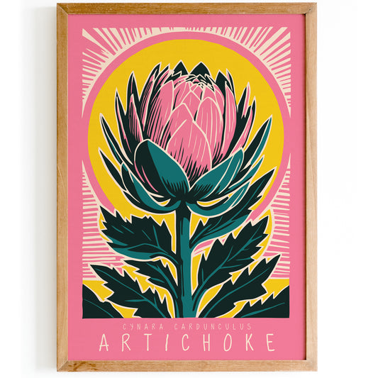 Pink Artichoke Retro Print for Kitchen