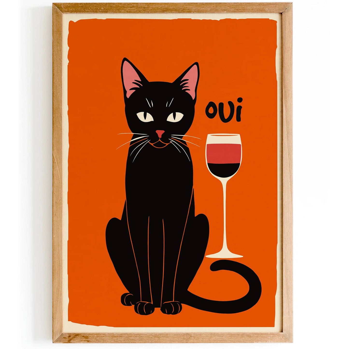 Oui French Wine Cat Poster