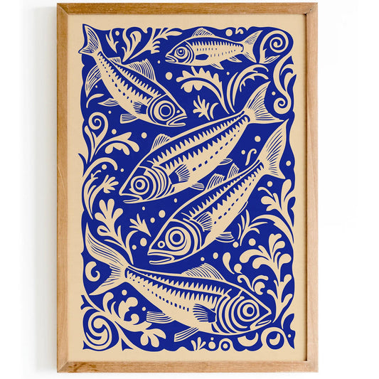 Sardines Blue Rococo Botanical Art Print