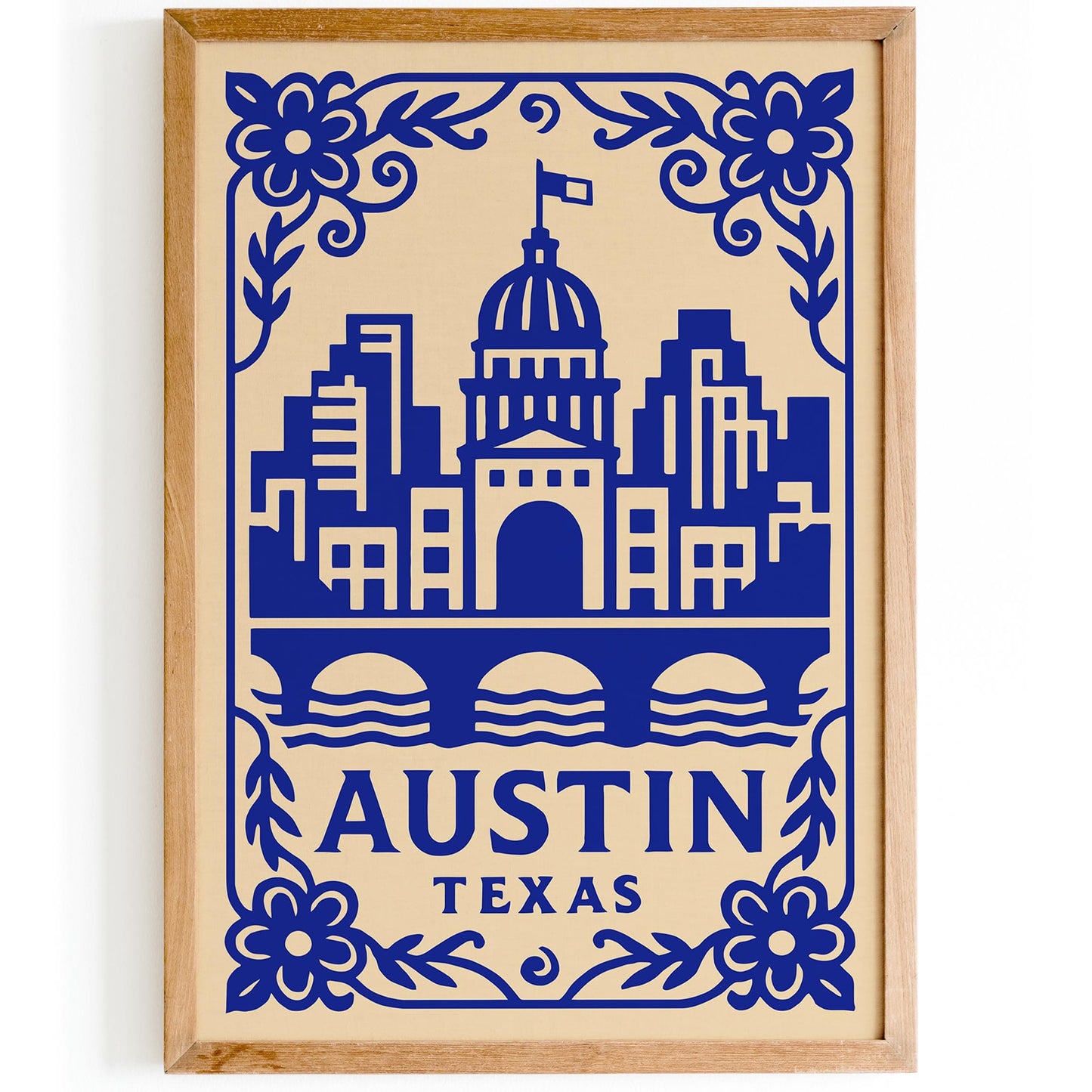 Austin Texas Poster - Blue Cityscape Travel Wall Art