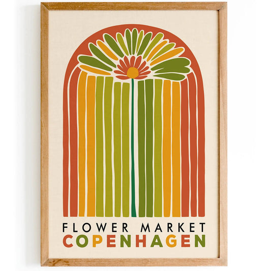 Copenhagen Flower Market Retro Poster – 70s Wall Art Print