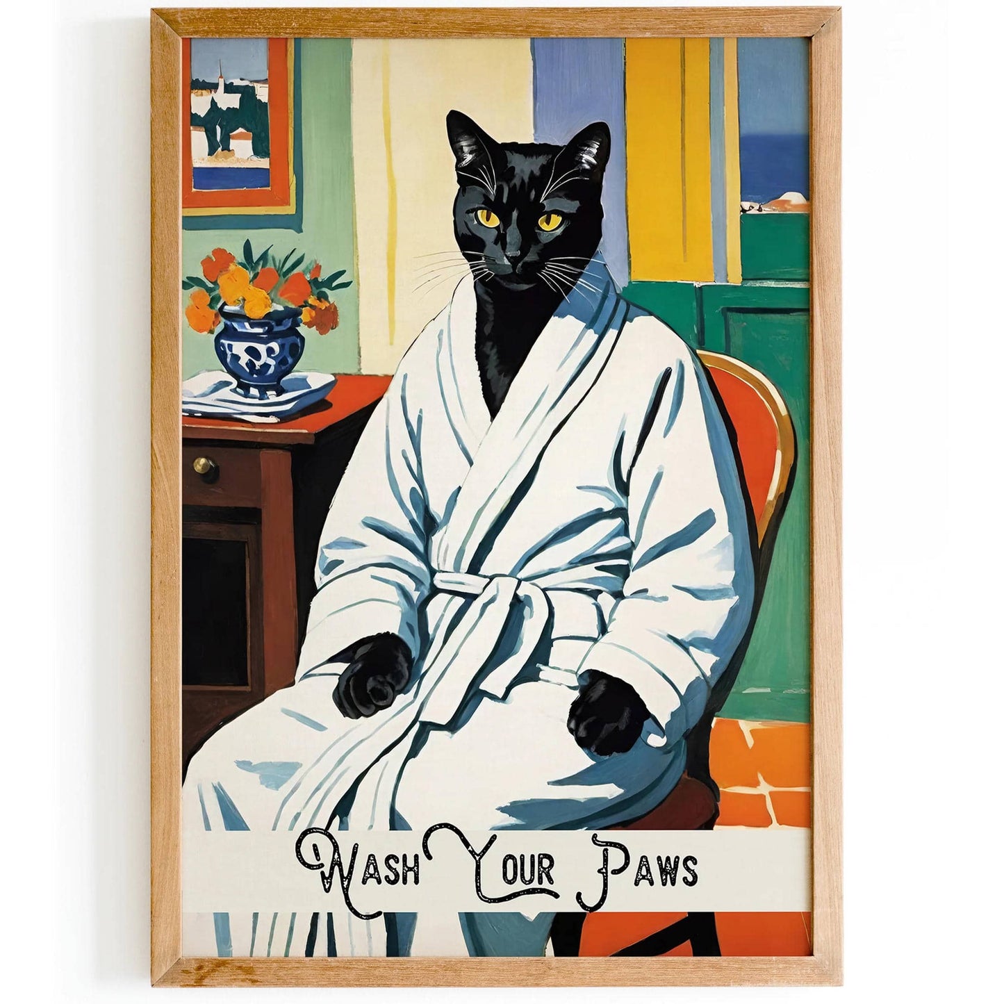 Wash Your Paws - Retro Cat Bathroom Print
