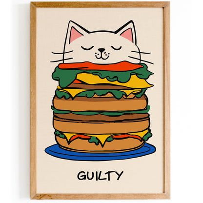 Guilty - Funny Cat Hamburger Art Print