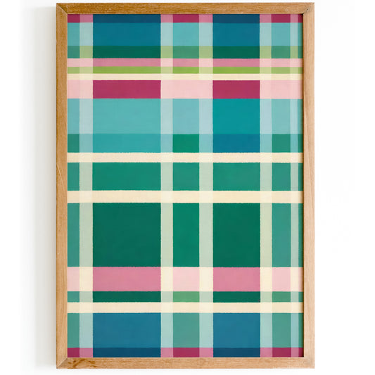 Farmhouse Style Abstract Checkered Art Print - Colorful Wall Decor