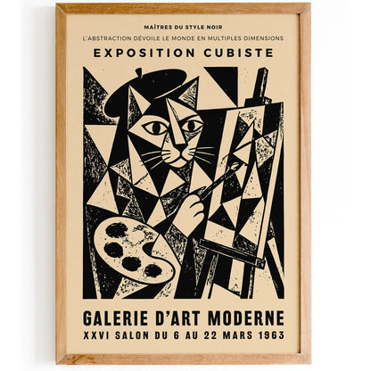 Cat Painter Poster – Vintage Cubism Exhibition Wall Art Print