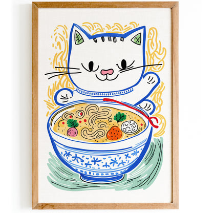 Cute Japanese Ramen Cat Poster