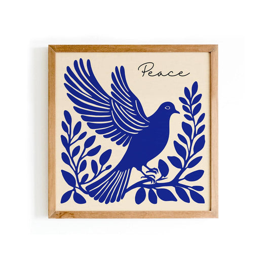 Blue Dove & Peace Quote Art Print – Square Wall Decor