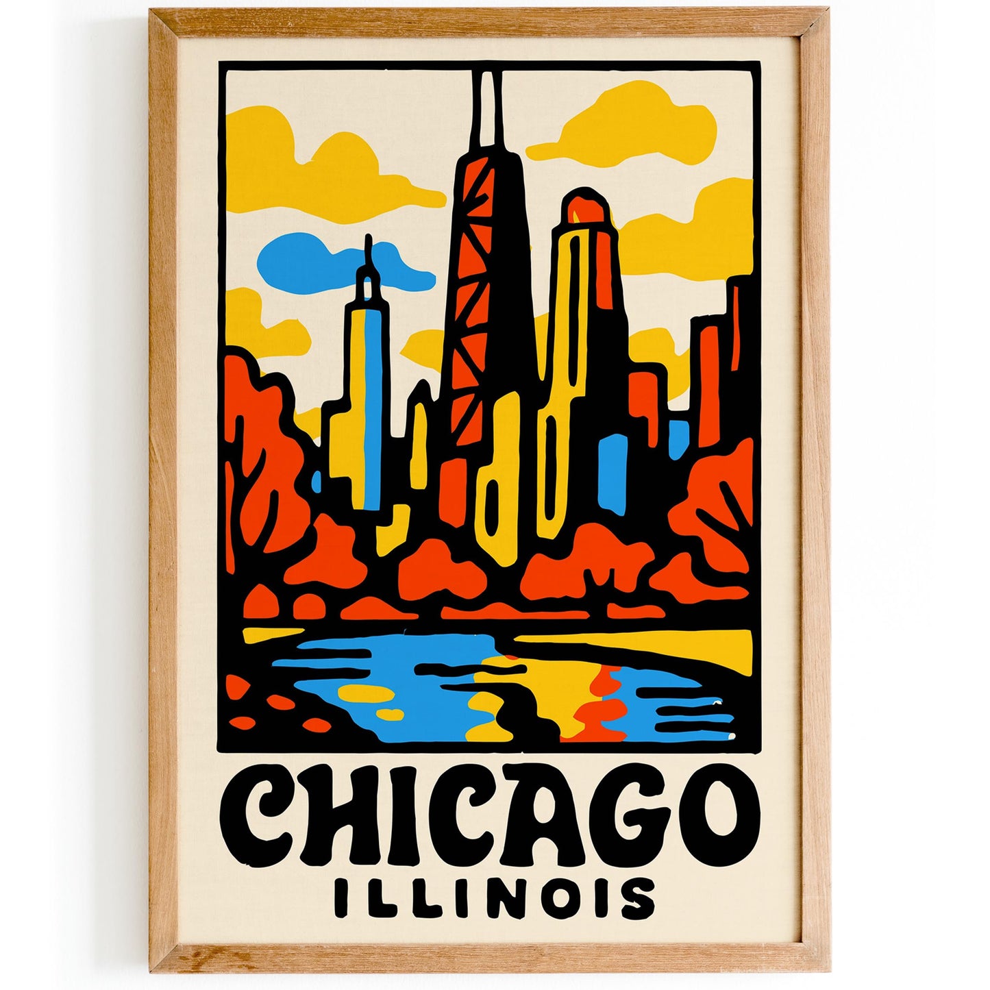 Chicago Skyline Retro Poster Print