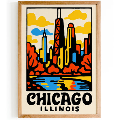 Chicago Skyline Retro Poster Print