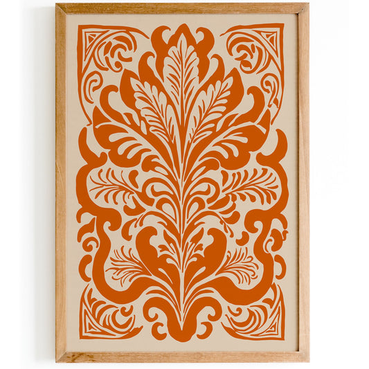 Vintage Rococo Poster - Burnt Orange Floral Decor