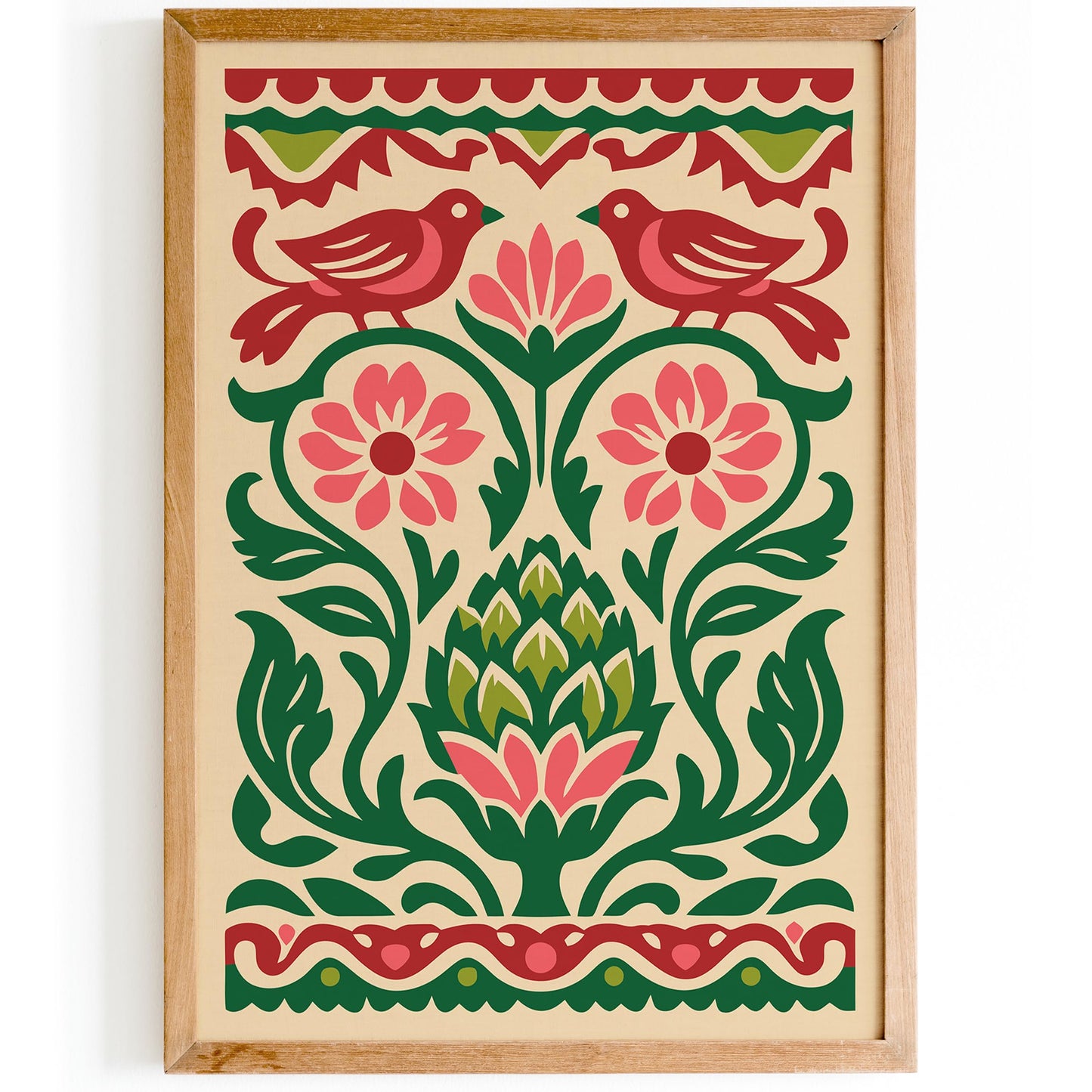 Talavera Artichoke & Birds Poster – Mexican Folk Art