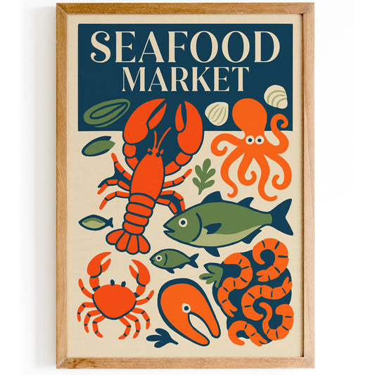 Retro Seafood Market Art Print, Kitchen Wall Decor