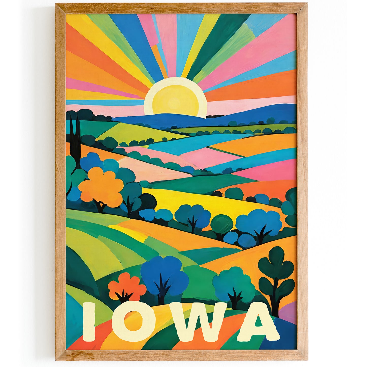 Retro Colorful Iowa Travel Wall Art