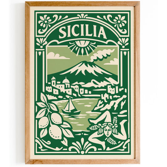 Sicilia Italy Poster - Green Italian Landscape Wall Art