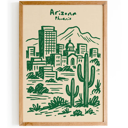 Phoenix Arizona Green Cityscape Travel Poster