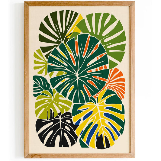 Colorful Jungle Monstera Plant Poster, Tropical Wall Art