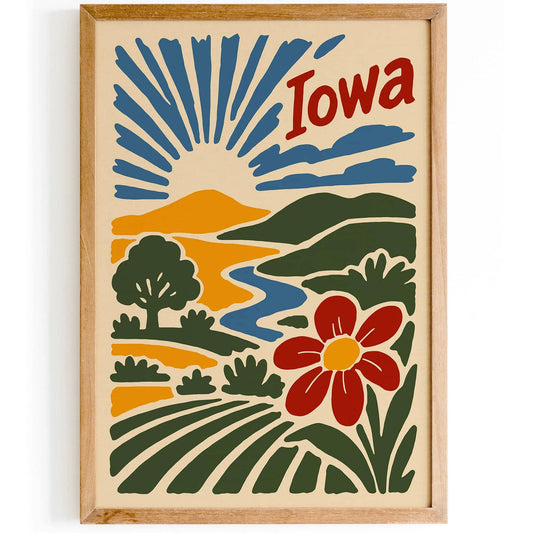 Retro Iowa Landscape Art Print