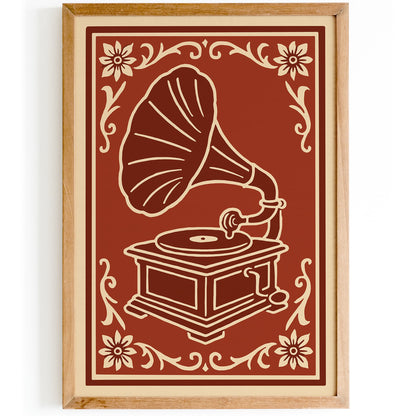 Vintage Gramophone Poster - Red Rococo Revival Music Print