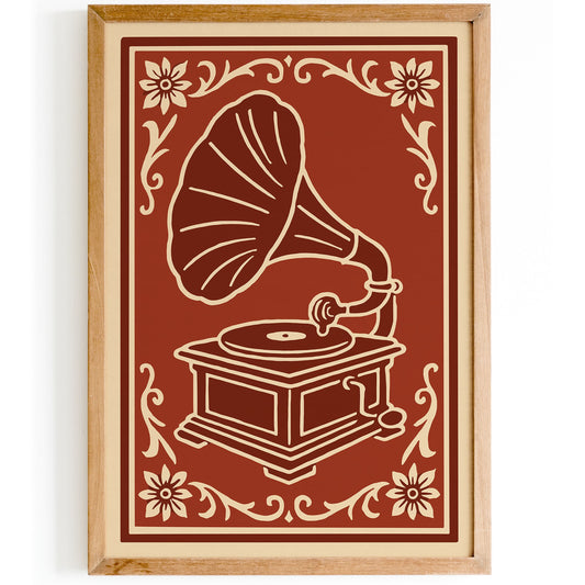 Vintage Gramophone Poster - Red Rococo Revival Music Print