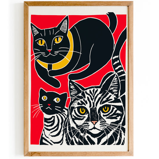 Wild Cats Funny Red Wall Art