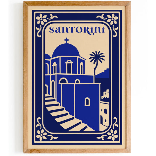 Santorini Cityscape Print - Blue Greece Poster
