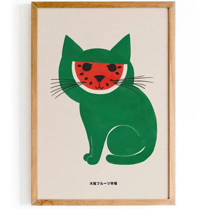 Japanese Watermelon Cat - Osaka Fruit Market - Poster Print