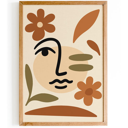 Boho Line Art Face Abstract Poster