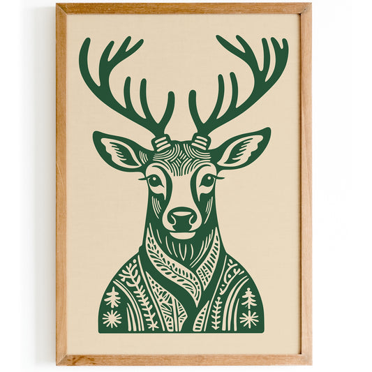 Winter Reindeer in Green Poster