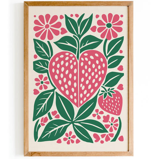 Farmhouse Decor - Retro Pink Strawberry Art