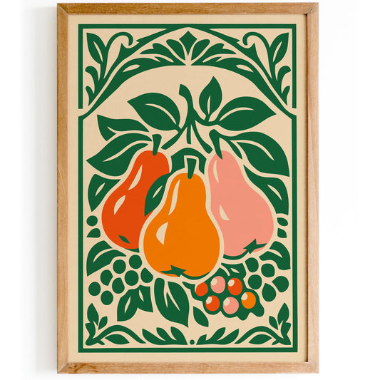 Retro Pear Poster – Colorful Fruit Wall Art